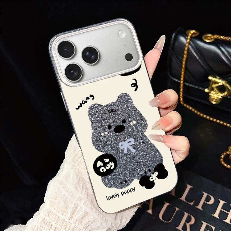 For iPhone 17 Pro Lovely Puppy Pattern IMD Glitter PC Hybrid TPU Phone Case