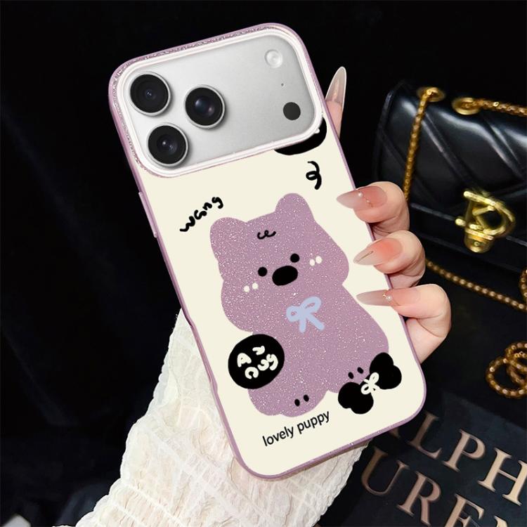 For iPhone 17 Pro Max Lovely Puppy Pattern IMD Glitter PC Hybrid TPU Phone Case