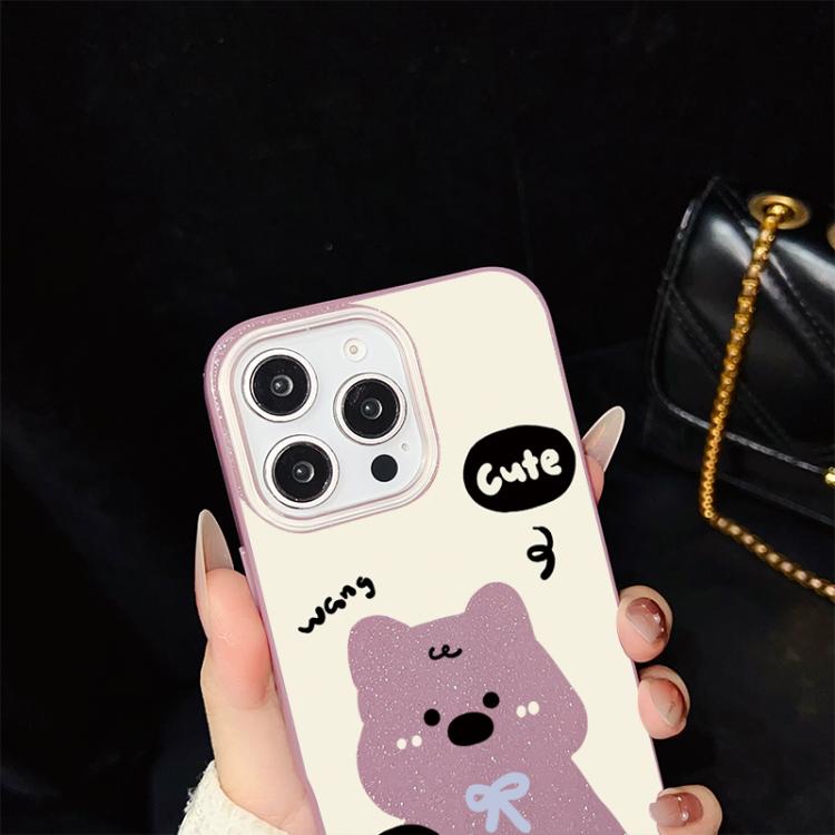 For iPhone 15 Pro Max Lovely Puppy Pattern IMD Glitter PC Hybrid TPU Phone Case