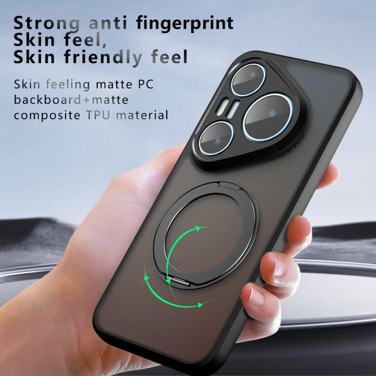 For Huawei Pura 90 Pro Armor Magnetic Holder PC Hybrid TPU Phone Case - Frosted Black