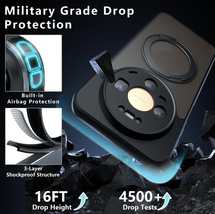 For Huawei Mate 80 / Mate 80 Pro Armor Magnetic Holder PC Hybrid TPU Phone Case - Frosted Black