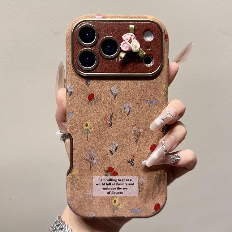 For iPhone 17 Pro Large Window Desert Gold Small Floral Soft TPU Phone Case