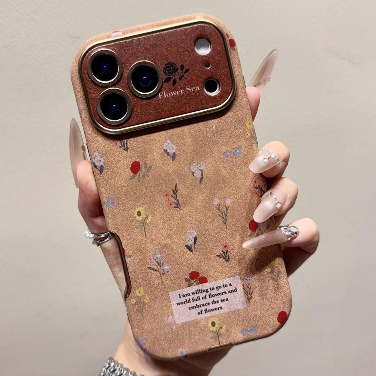 For iPhone 16 Plus Large Window Desert Gold Small Floral Soft TPU Phone Case