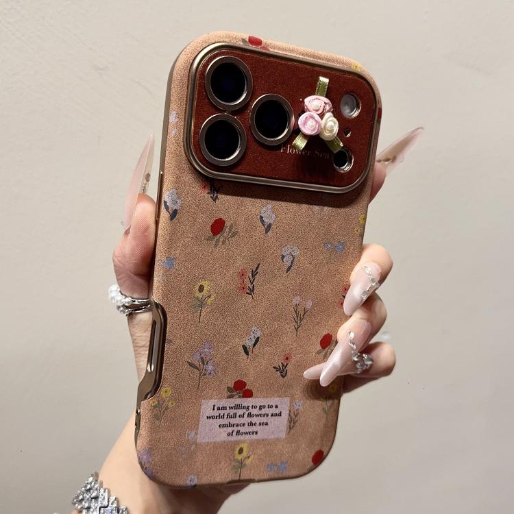 For iPhone 13 Large Window Desert Gold Small Floral Soft TPU Phone Case