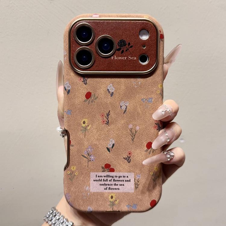 For iPhone 13 Pro Max Large Window Desert Gold Small Floral Soft TPU Phone Case