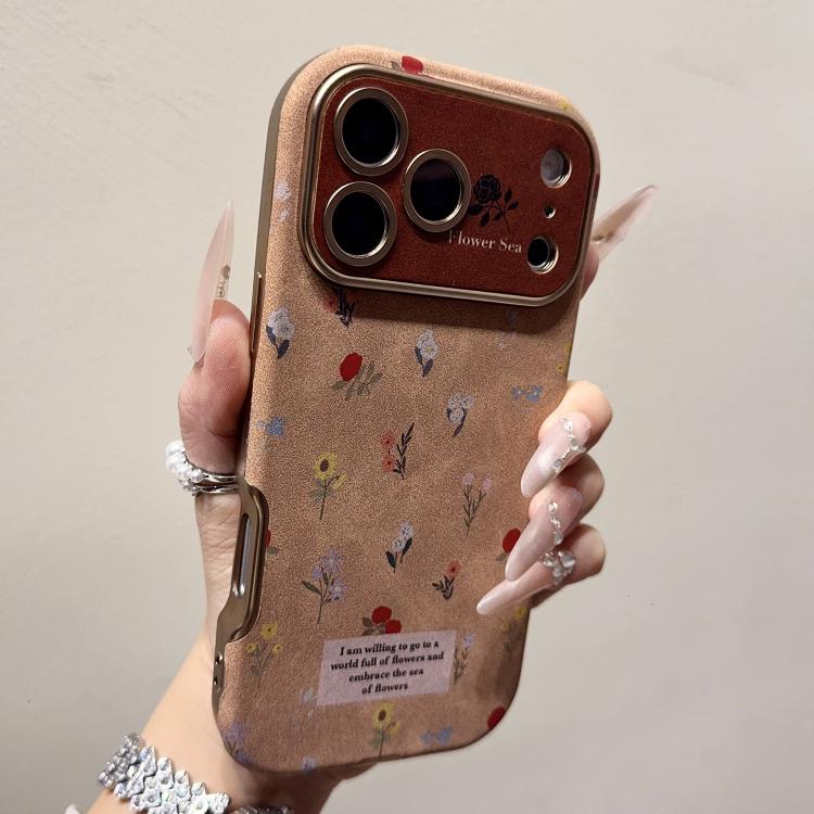 For iPhone 13 Pro Max Large Window Desert Gold Small Floral Soft TPU Phone Case