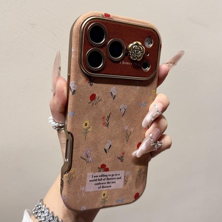 For iPhone 13 Pro Max Large Window Desert Gold Small Floral Soft TPU Phone Case