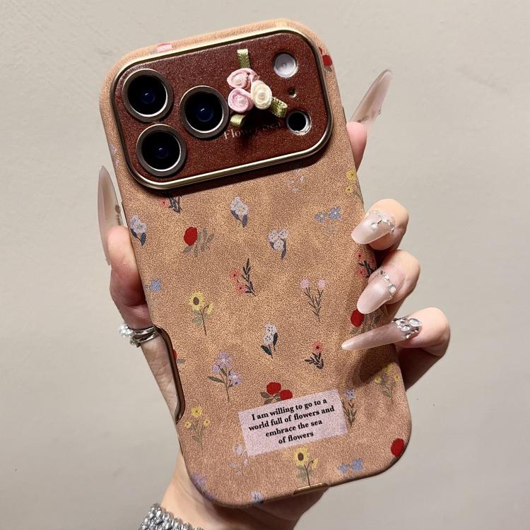 For iPhone 13 Pro Max Large Window Desert Gold Small Floral Soft TPU Phone Case