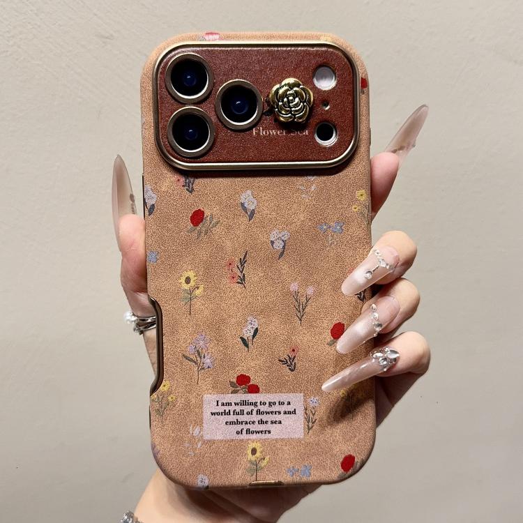 For iPhone 12 Pro Large Window Desert Gold Small Floral Soft TPU Phone Case