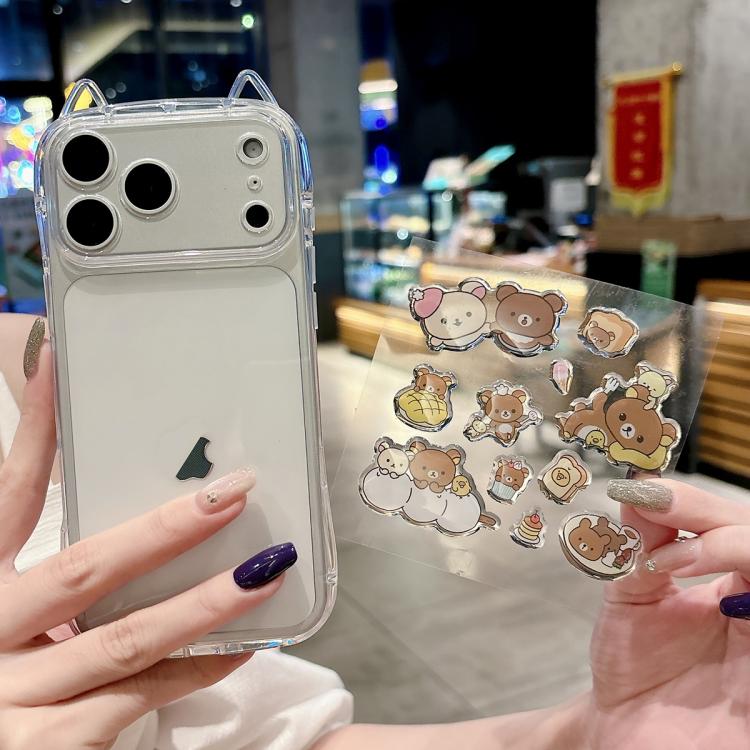 For iPhone 17 Pro Max Cat-Ear Style Transparent PC Phone Case with Resin Sticker