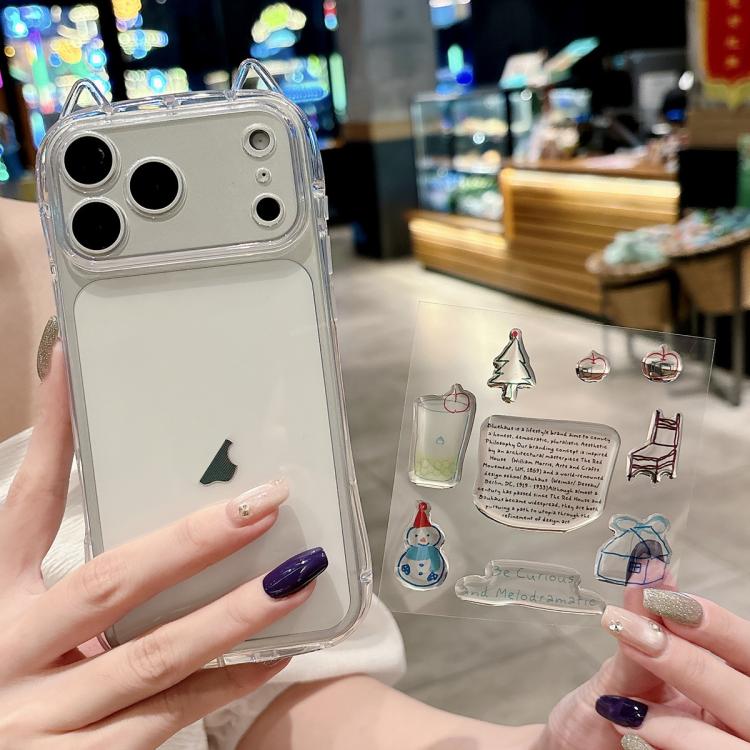For iPhone 17 Pro Max Cat-Ear Style Transparent PC Phone Case with Resin Sticker