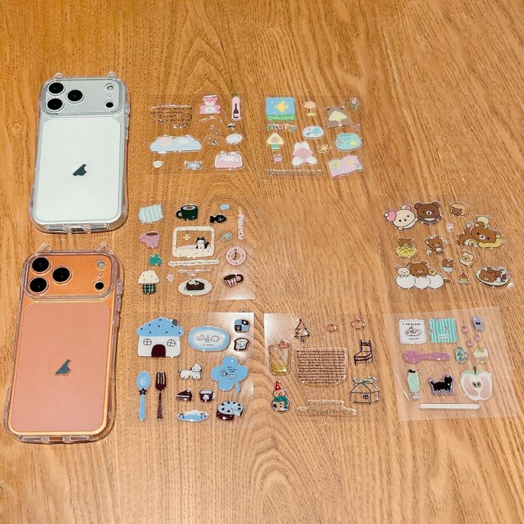 For iPhone 17 Pro Max Cat-Ear Style Transparent PC Phone Case with Resin Sticker