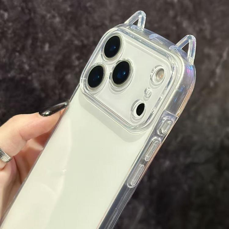 For iPhone 17 Pro Cat-Ear Style Transparent PC Phone Case with Resin Sticker