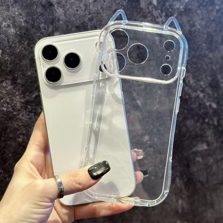 For iPhone 17 Pro Max Cat-Ear Style Transparent PC Phone Case with Resin Sticker