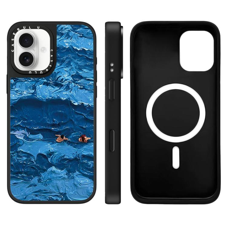 For iPhone 16 Floating Man Series Pattern Mirror Magnetic Phone Case