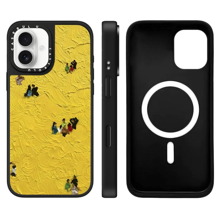 For iPhone 16 Floating Man Series Pattern Mirror Magnetic Phone Case