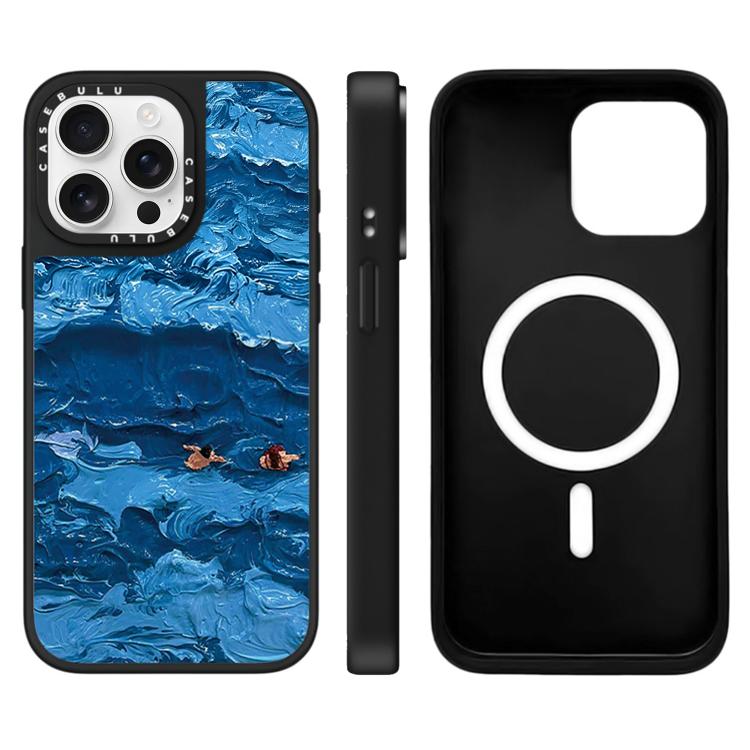 For iPhone 15 Pro Max Floating Man Series Pattern Mirror Magnetic Phone Case