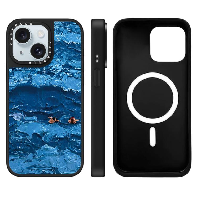 For iPhone 15 Plus Floating Man Series Pattern Mirror Magnetic Phone Case