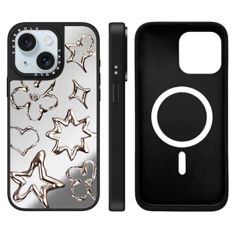 For iPhone 15 Floating Man Series Pattern Mirror Magnetic Phone Case