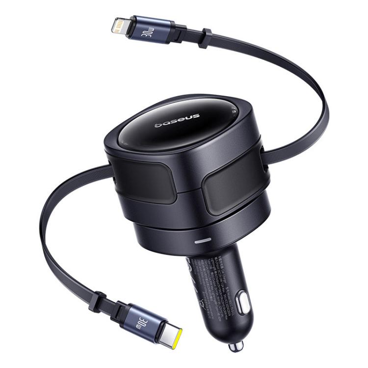 Baseus Enjoyment Max 60W Type-C and 8 Pin Dual Cable Edition Car Charger - Black