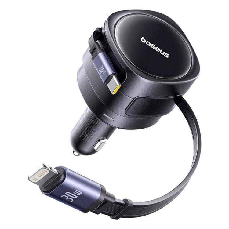 Baseus Enjoyment Max 60W Type-C and 8 Pin Dual Cable Edition Car Charger - Black