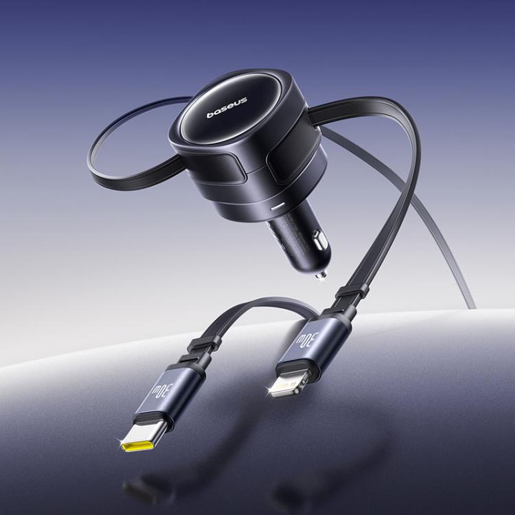 Baseus Enjoyment Max 60W Type-C and 8 Pin Dual Cable Edition Car Charger - Black