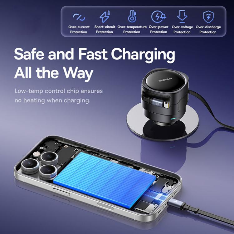 Baseus Enjoyment Max 60W Type-C and 8 Pin Dual Cable Edition Car Charger - Black