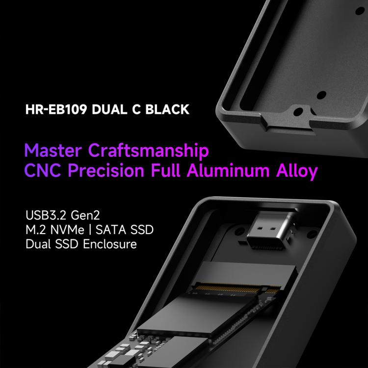 THERMALRIGHT HR-EB109 M.2 NVMe / SATA Dual Protocol SSD Enclosure with Type-C to Type-C Cable - Black
