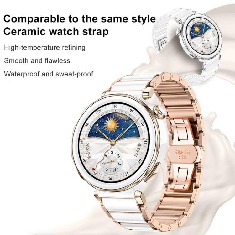For Huawei Watch GT 6 41mm / GT 5 Pro 42mm xDfind Rose Gold Buckle Ceramic Stainless Steel Watch Band - Rose Glod