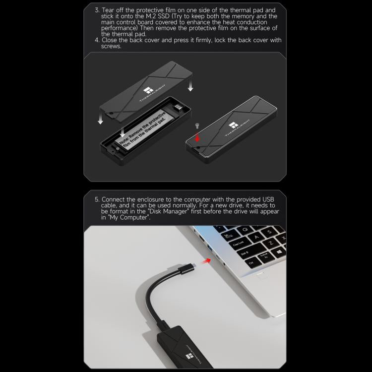 THERMALRIGHT HR-EB115 M.2 NVMe SSD Enclosure with USB to Type-C Cable & Type-C to Type-C Cable