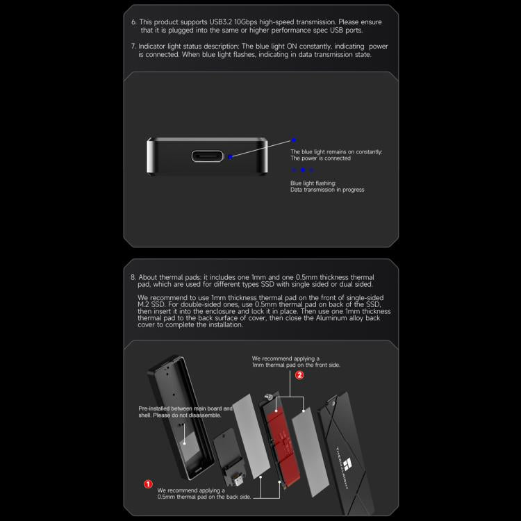 THERMALRIGHT HR-EB115 M.2 NVMe SSD Enclosure with USB to Type-C Cable & Type-C to Type-C Cable