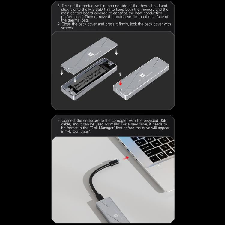 THERMALRIGHT HR-EB115 M.2 NVMe SSD Enclosure with USB to Type-C Cable & Type-C to Type-C Cable