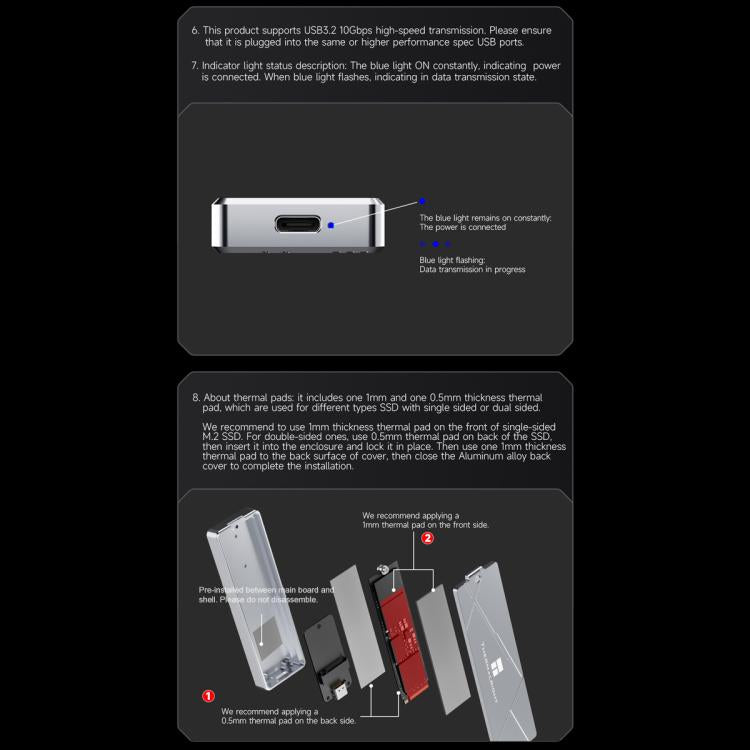 THERMALRIGHT HR-EB115 M.2 NVMe SSD Enclosure with USB to Type-C Cable & Type-C to Type-C Cable