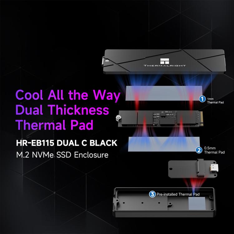 THERMALRIGHT HR-EB115 M.2 NVMe / SATA Dual Protocol SSD Enclosure with Type-C to Type-C Cable - Black