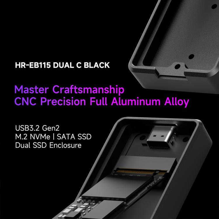 THERMALRIGHT HR-EB115 M.2 NVMe / SATA Dual Protocol SSD Enclosure with Type-C to Type-C Cable - Black