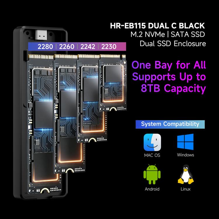 THERMALRIGHT HR-EB115 M.2 NVMe / SATA Dual Protocol SSD Enclosure with Type-C to Type-C Cable - Black