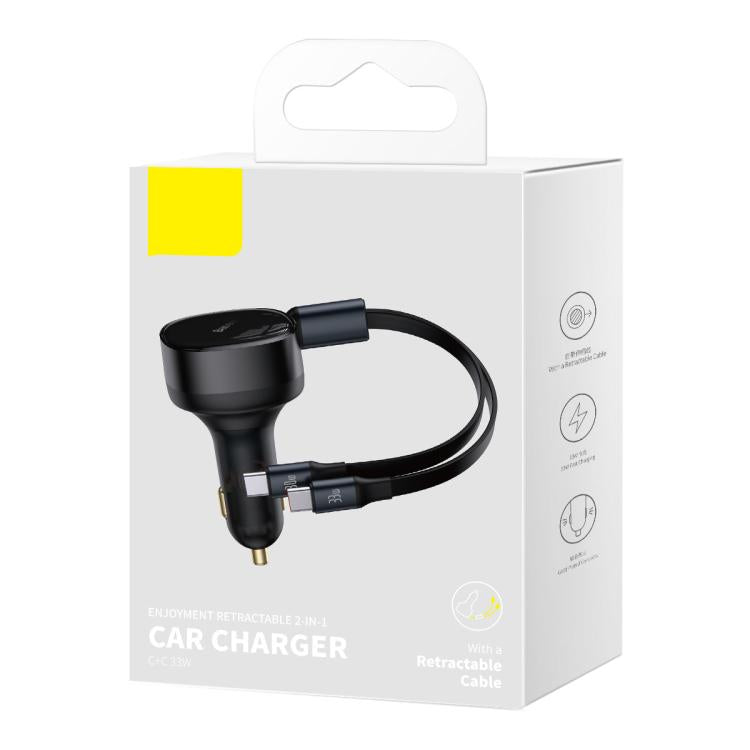 Baseus Enjoyment Series 33W 2 in 1 Dual Type-C Retractable Cable Car Charger - Black