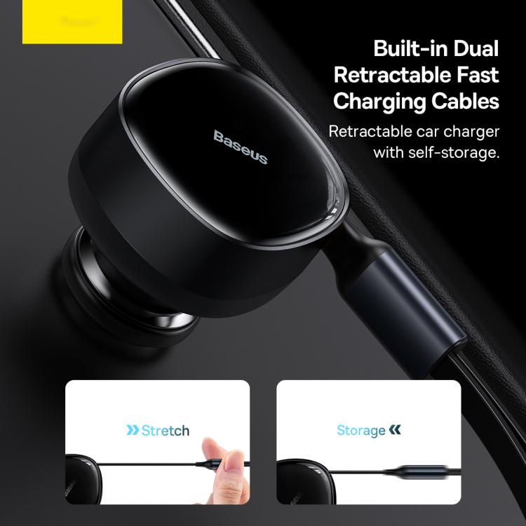 Baseus Enjoyment Series 33W 2 in 1 Dual Type-C Retractable Cable Car Charger - Black
