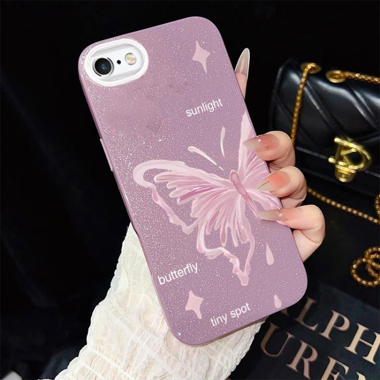 For iPhone 6 / 6s Pink Stars Butterfly Pattern IMD Glitter PC Hybrid TPU Phone Case