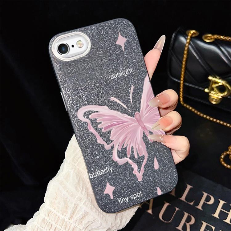 For iPhone 6 Plus / 6s Plus Pink Stars Butterfly Pattern IMD Glitter PC Hybrid TPU Phone Case