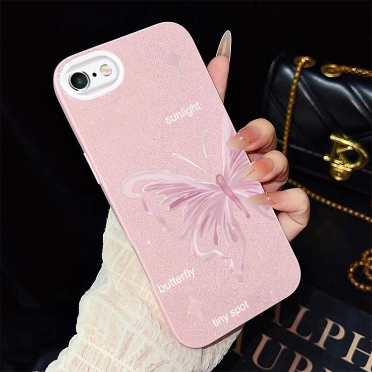For iPhone 6 Plus / 6s Plus Pink Stars Butterfly Pattern IMD Glitter PC Hybrid TPU Phone Case