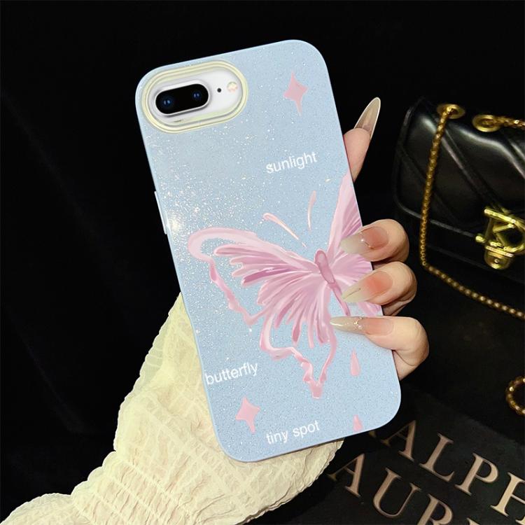 For iPhone 8 Plus / 7 Plus Pink Stars Butterfly Pattern IMD Glitter PC Hybrid TPU Phone Case