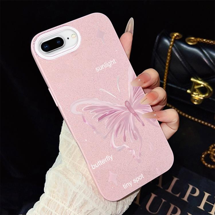 For iPhone 8 Plus / 7 Plus Pink Stars Butterfly Pattern IMD Glitter PC Hybrid TPU Phone Case