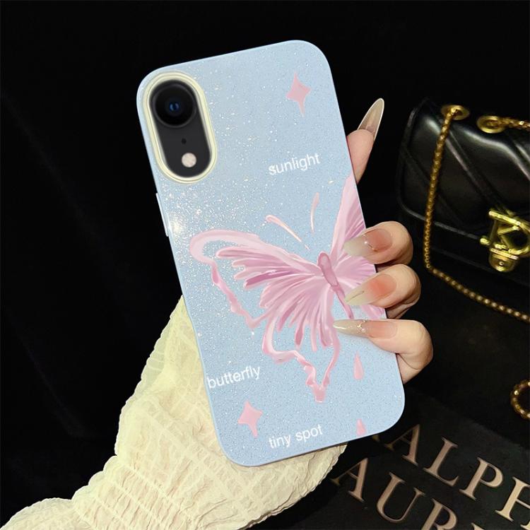 For iPhone XR Pink Stars Butterfly Pattern IMD Glitter PC Hybrid TPU Phone Case