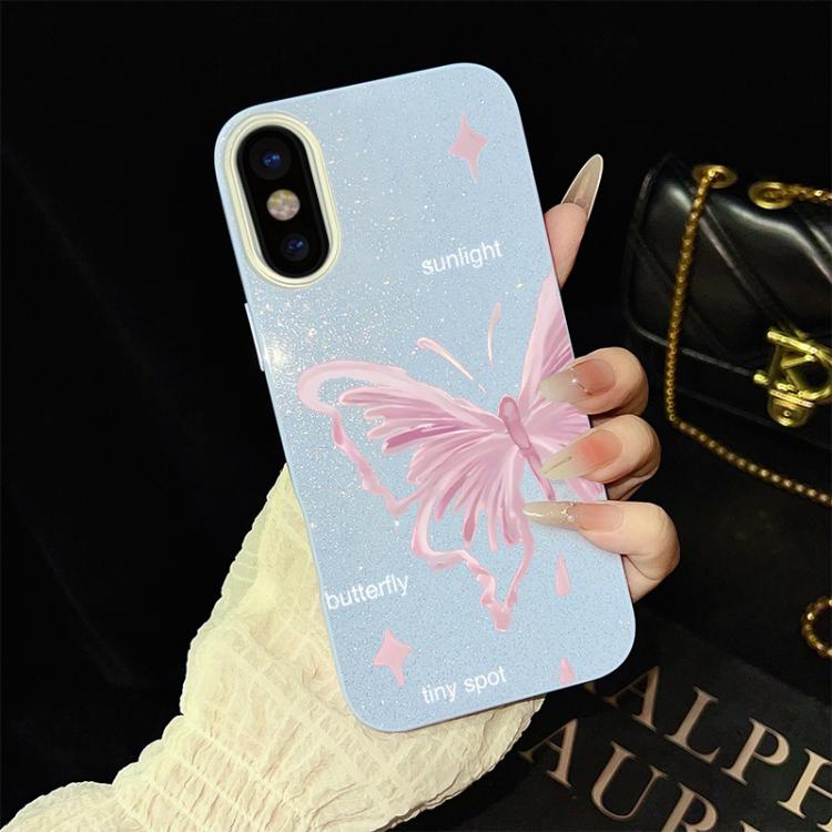 For iPhone XS Max Pink Stars Butterfly Pattern IMD Glitter PC Hybrid TPU Phone Case