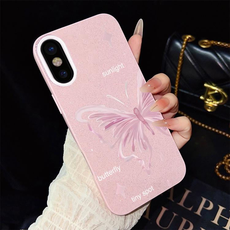 For iPhone XS Max Pink Stars Butterfly Pattern IMD Glitter PC Hybrid TPU Phone Case
