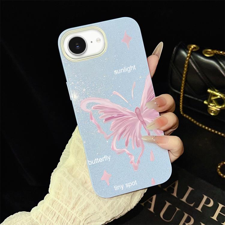 For iPhone 17e / 16e Pink Stars Butterfly Pattern IMD Glitter PC Hybrid TPU Phone Case