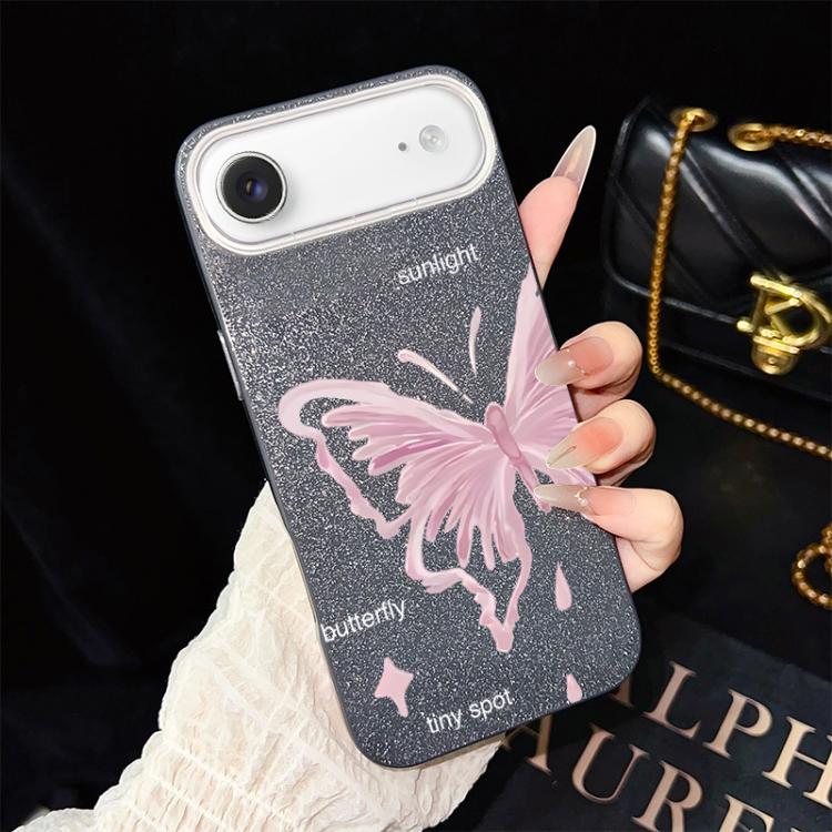 For iPhone Air Pink Stars Butterfly Pattern IMD Glitter PC Hybrid TPU Phone Case