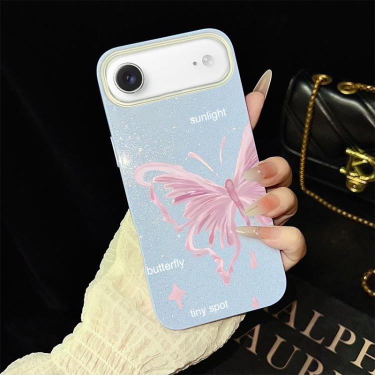 For iPhone Air Pink Stars Butterfly Pattern IMD Glitter PC Hybrid TPU Phone Case