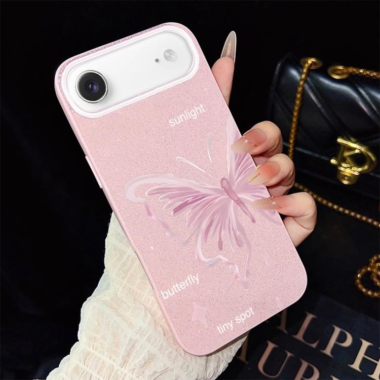 For iPhone Air Pink Stars Butterfly Pattern IMD Glitter PC Hybrid TPU Phone Case